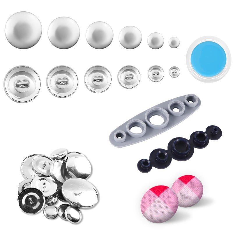 NQEUEPN 120pcs Button Covers Cover Button Kit with 6 Sizes DIY Fabric Covered Buttons with 2 Installation Tools to Make Your Own Buttons for Crafts Making DIY Lovers Silver 22403