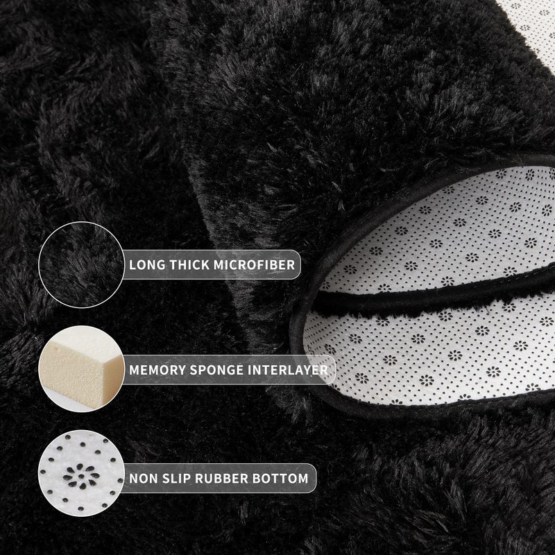 Tepook Super Soft Fluffy Rugs for Bedroom, Shag 5x7 Area Rugs for Living Room, Modern Shaggy Rug Fuzzy Carpets for Kids, Plush Indoor Nursery Home Decor Rug with Non-Slip Bottom, Black - Image 5
