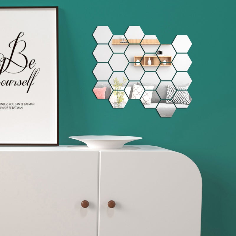 24PCS Hexagon Mirror Wall Stickers Removable Wall Decals Acrylic Decorative Mirror DIY Home Decorations for Bedroom Bathroom Living Room - Image 3