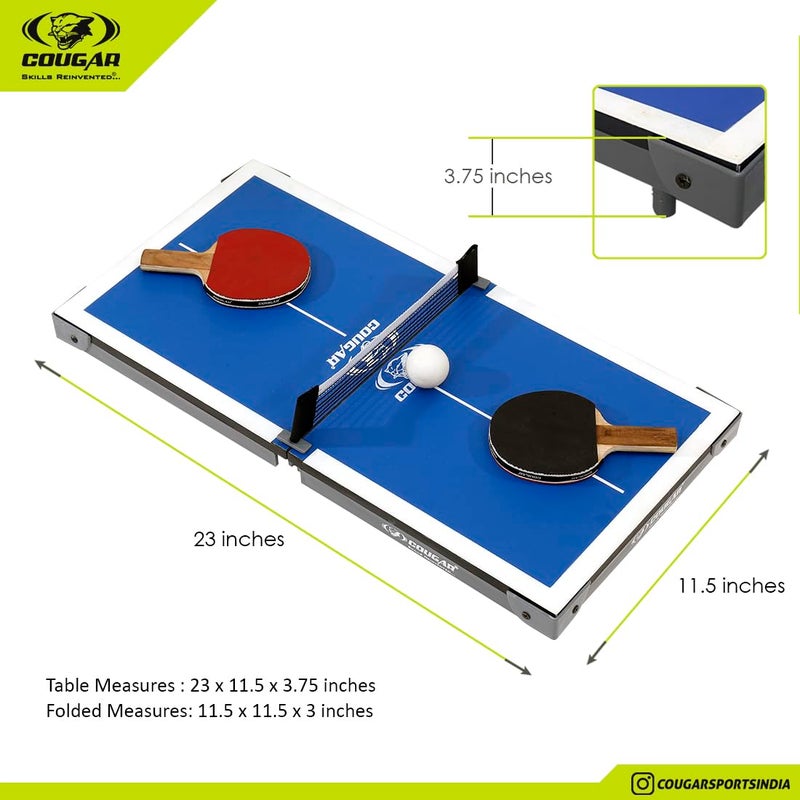 Cougar Hero Mini Table Tennis Table | Indoor Ping Pong Mini Table for Kids Fun Play | Included - TT Rackets and Balls | Briefcase Size Foldable Design-Blue - Image 2