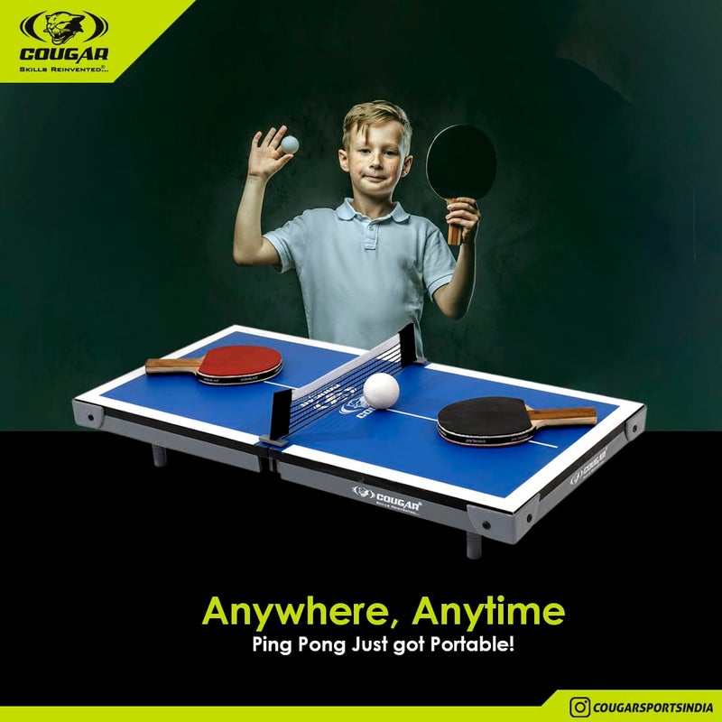 Cougar Hero Mini Table Tennis Table | Indoor Ping Pong Mini Table for Kids Fun Play | Included - TT Rackets and Balls | Briefcase Size Foldable Design-Blue - Image 4