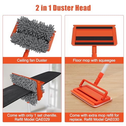 Qaestfy Ceiling Fan Cleaner Duster with 62.5‘’ Extendable Long Handle Ceiling Fan Blade Cleaning Tool, Reusable Chenille & Microfiber Mop Head for Dusting Ceiling Fan Baseboard Wall Floor - Image 4