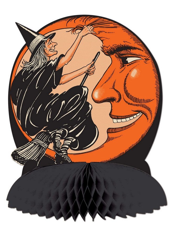 بيستل قطعة مركزية على شكل ساحرة وقمر من Beistle، مقاس 9-3/4 بوصة، لون أسود/برتقالي - Image 1