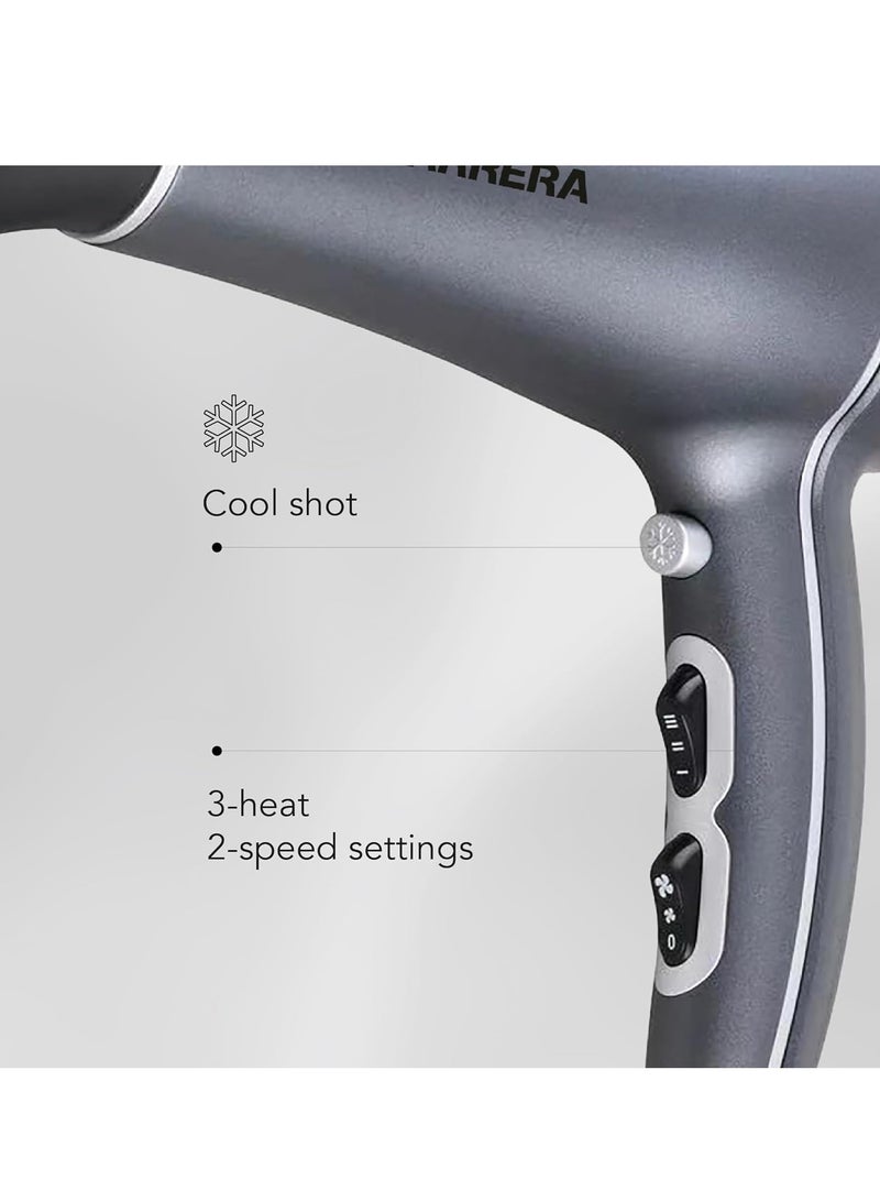 CARRERA AC Hair Dryer No 539-2200W Boost Power, Ionic Function, Ceramic-Coated Grille, Professional Styling Nozzle