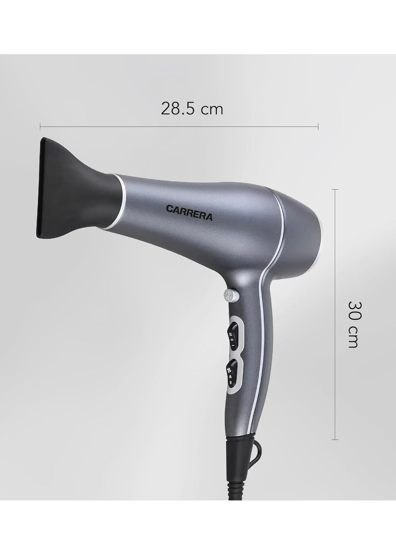 CARRERA AC Hair Dryer No 539-2200W Boost Power, Ionic Function, Ceramic-Coated Grille, Professional Styling Nozzle