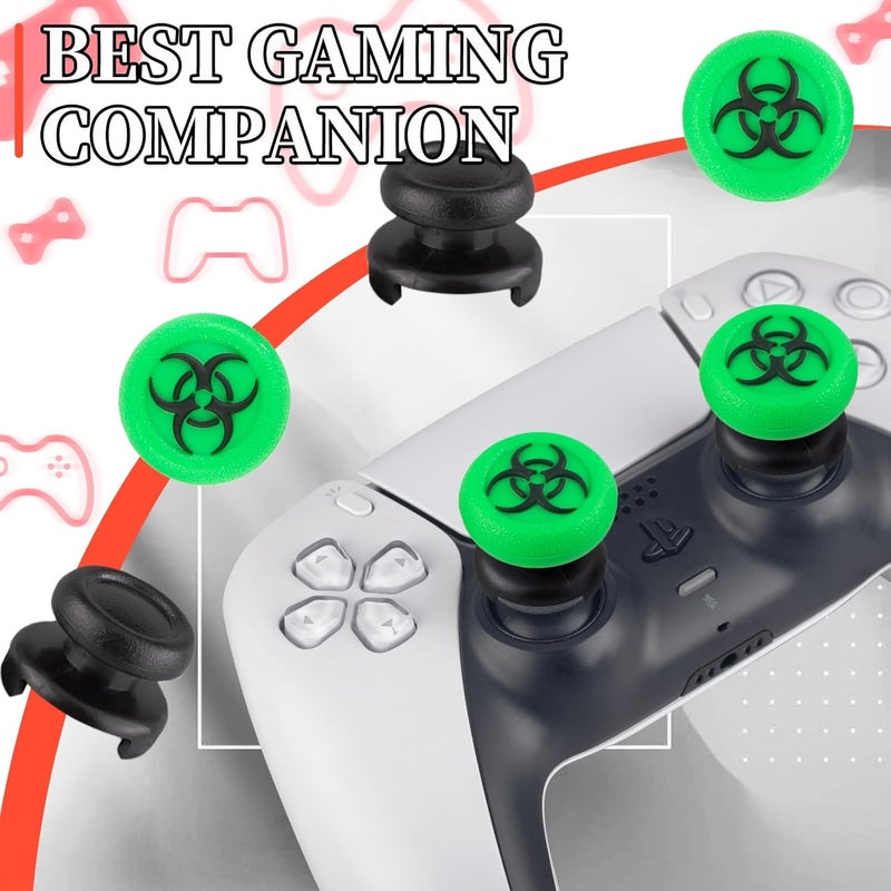 PlayRealm FPS Thumbstick Extender & 3D Texture Rubber Silicone Grip Cover 2 Sets for PS5 Dualsenese & PS4 Controller (BioH Green) - Image 5