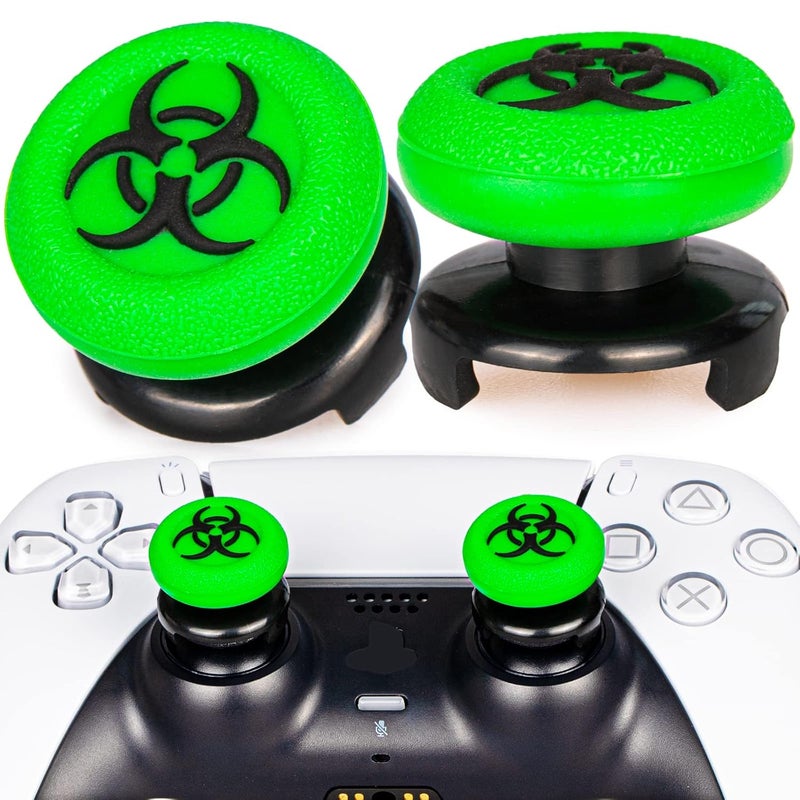 PlayRealm FPS Thumbstick Extender & 3D Texture Rubber Silicone Grip Cover 2 Sets for PS5 Dualsenese & PS4 Controller (BioH Green) - Image 1