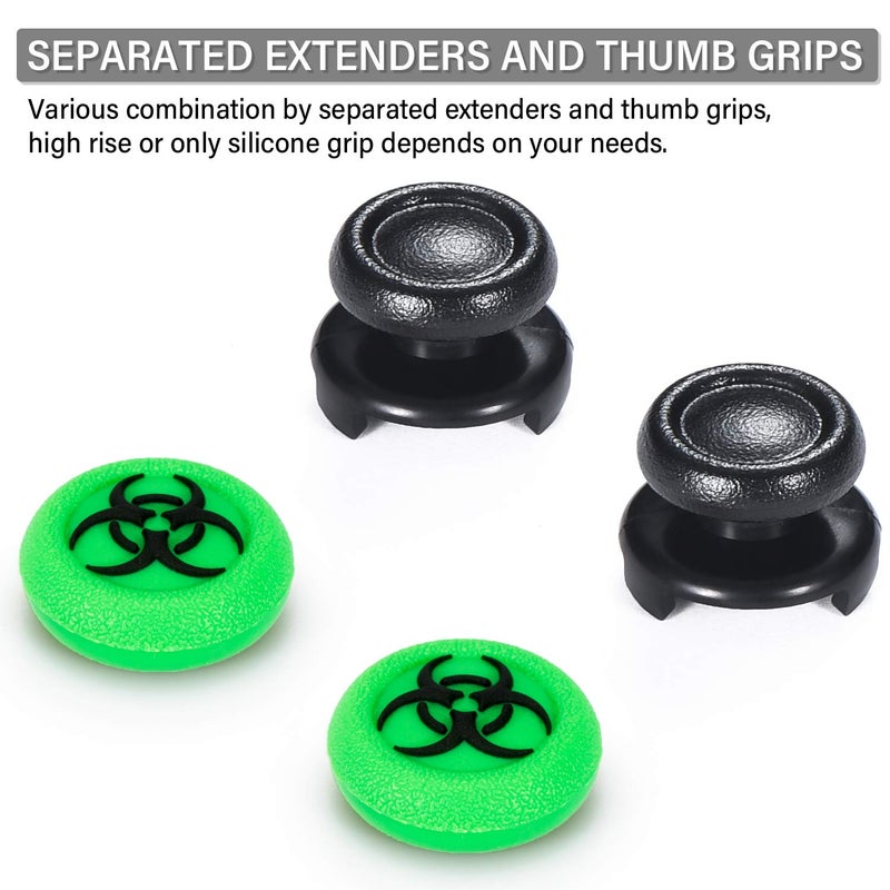 PlayRealm FPS Thumbstick Extender & 3D Texture Rubber Silicone Grip Cover 2 Sets for PS5 Dualsenese & PS4 Controller (BioH Green) - Image 2