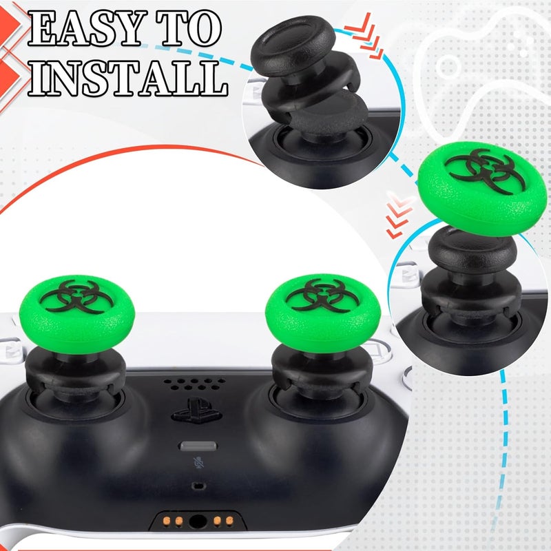 PlayRealm FPS Thumbstick Extender & 3D Texture Rubber Silicone Grip Cover 2 Sets for PS5 Dualsenese & PS4 Controller (BioH Green) - Image 4