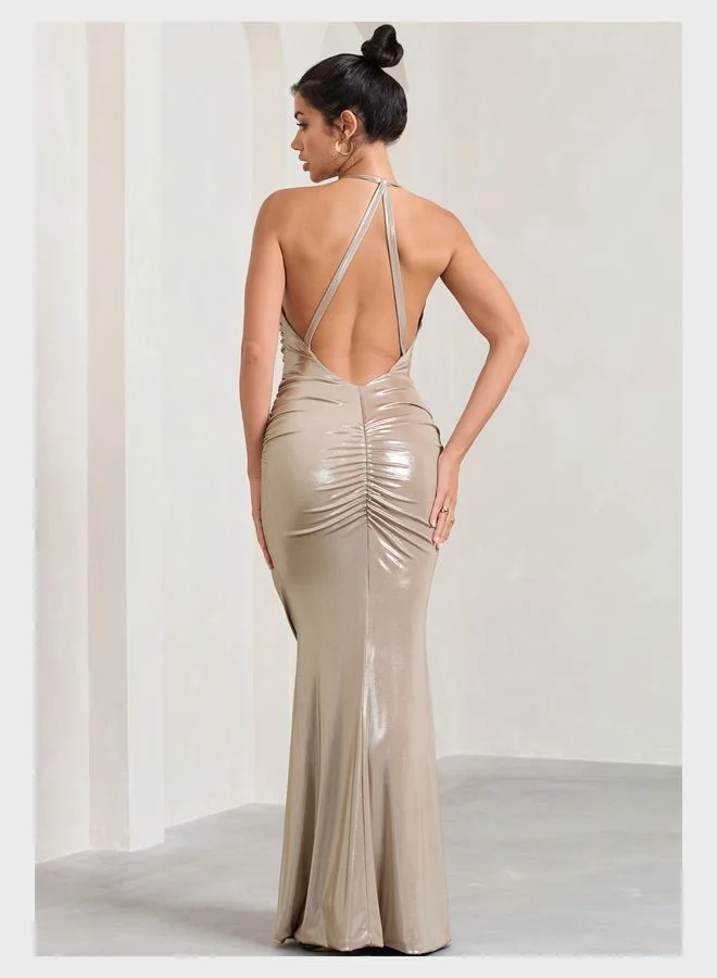 Club L London Halter Neck Side Slit Dress