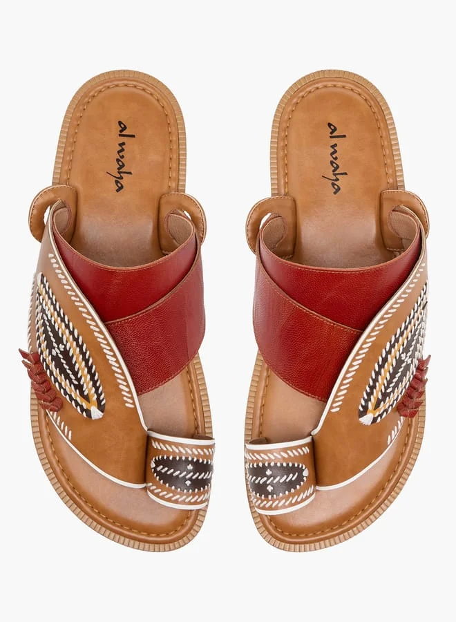 Al Waha Men Embroidered Slip-On Arabic Sandals with Toe Loop
