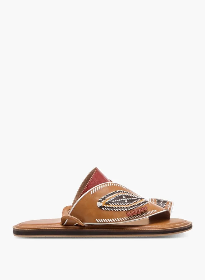 Al Waha Men Embroidered Slip-On Arabic Sandals with Toe Loop