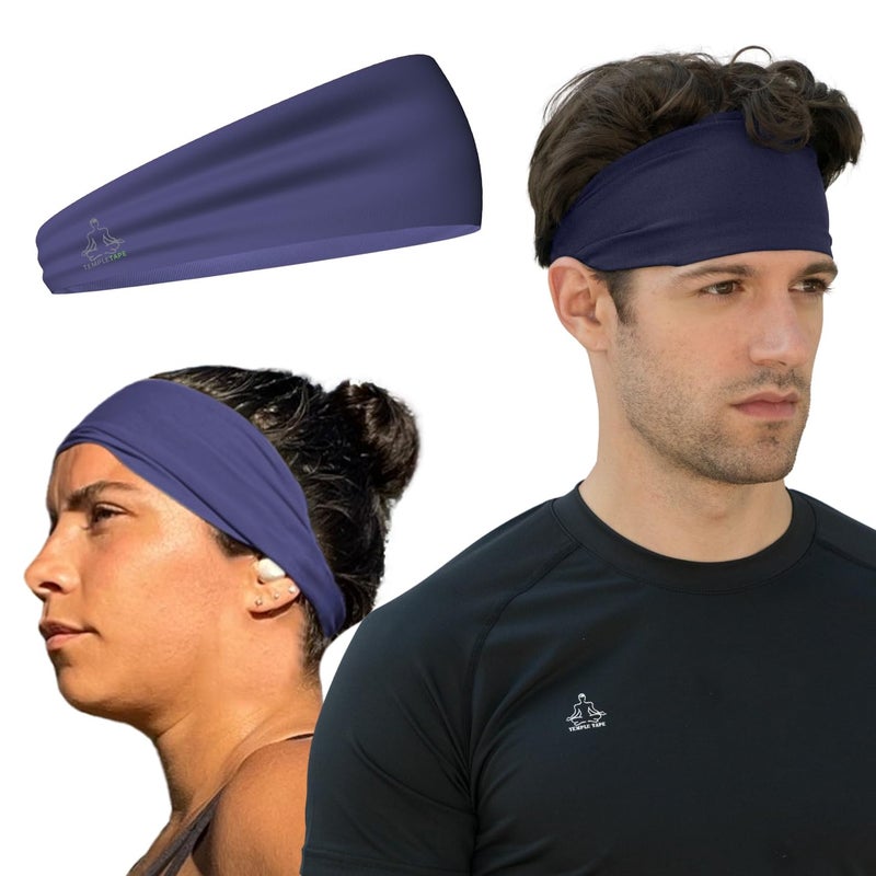 Temple Tape Headbands for Men and Women Mens Sweatband Sports Headband Moisture Wicking Workout Sweatbands for Running Cross Training Yoga and Bike Helmet Friendly Navy - Image 2