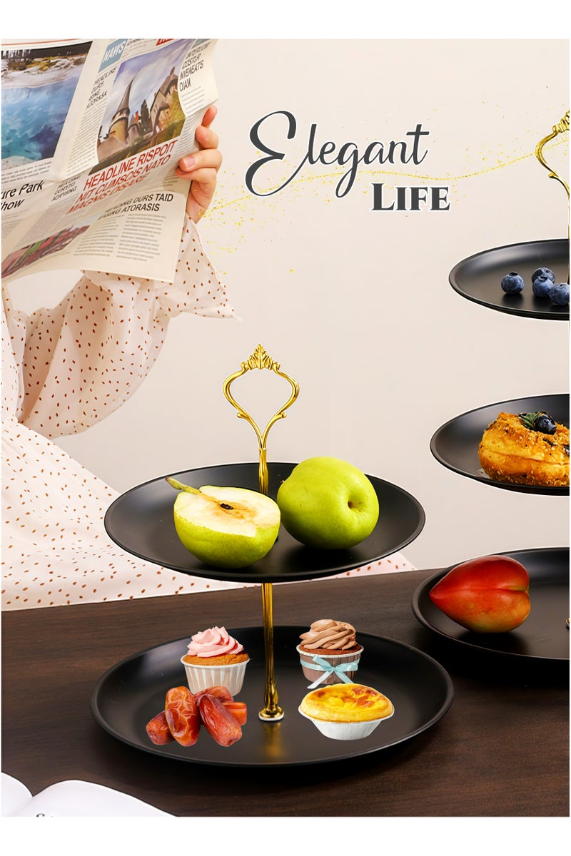 Black Gold Stainless Steel 2-Layer Dessert Stand Fruit Tray ,Cake Stand,Display Rack, Kitchen Dining Tray, Serving Trays with European Crown Handle, Ramadan Dessert Tray ,Tray Decor Coffee Table Round Tray, Perfume Jewelry Trays,for Family Gatherings, Afternoon tea, Office activities, Banquet Celebrations,Hotel Restaurants23.5/20X24cm - Image 4