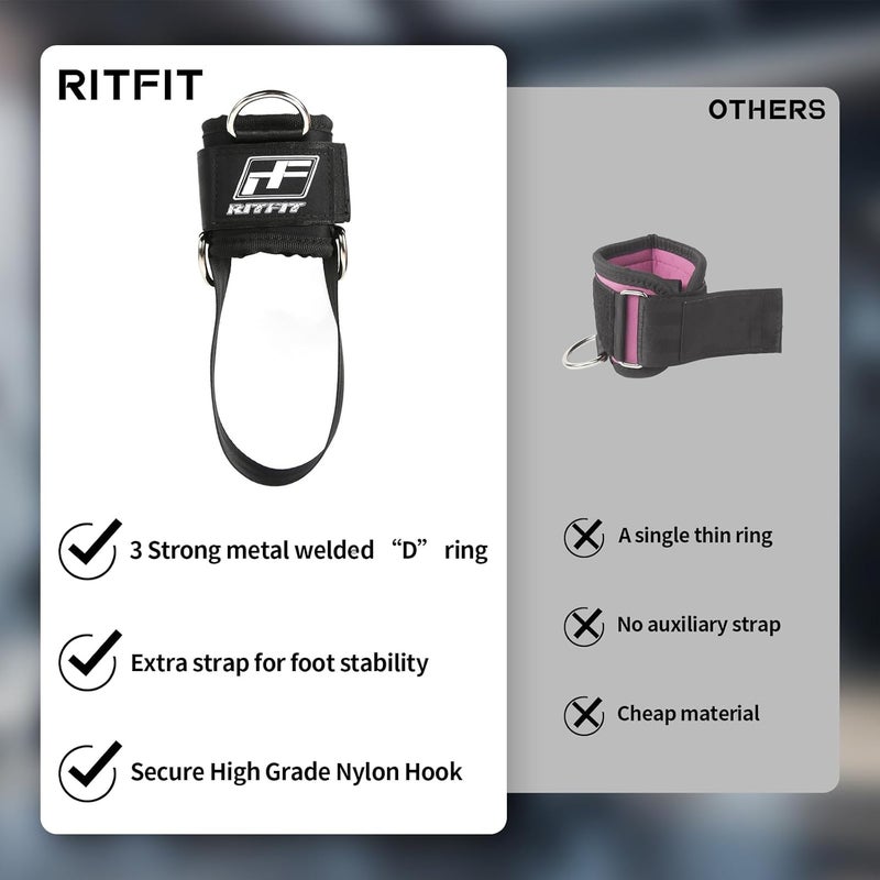 RitFit Kickback Ankle Straps Padded Ankle Strap for Cable Machine,Strong Hook and Loop,Reinforced 3 D-Ring, Adjustable Comfort fit Neoprene - Premium Ankle Cuffs to Enhance Abs, Glute & Leg Workouts - Image 5