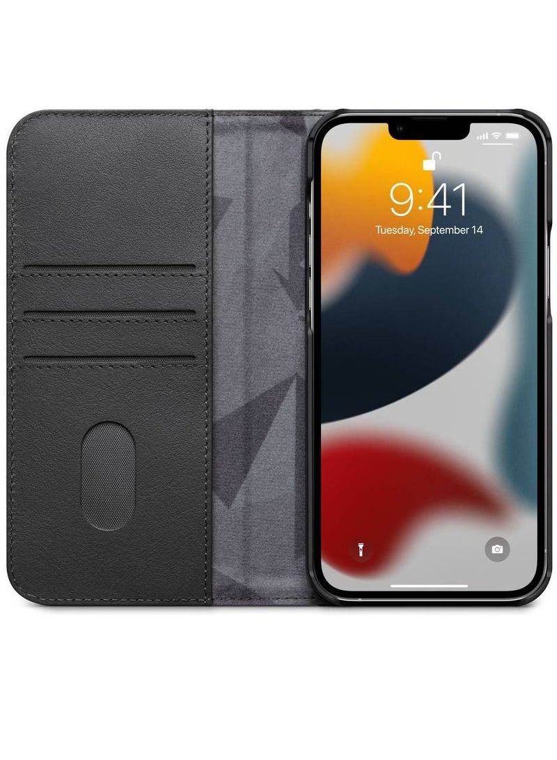 محفظة جلدية فاخرة قابلة للطي مقاومة للصدمات مع غطاء حامل بطاقة لهاتف iPhone 13 Pro أسود - Image 3