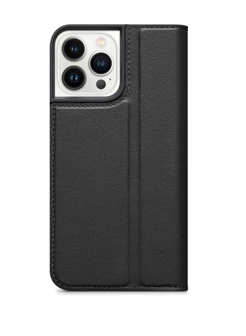 محفظة جلدية فاخرة قابلة للطي مقاومة للصدمات مع غطاء حامل بطاقة لهاتف iPhone 13 Pro أسود - Image 1