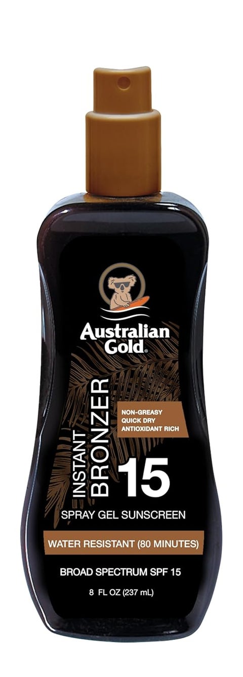 Australian Gold Spray Gel Sunscreen with Instant Bronzer SPF 15 8 Ounce  Moisturize  Hydrate Skin  Broad Spectrum  Water Resistant  NonGreasy SPF 15 8 Fl Oz Pack of 1