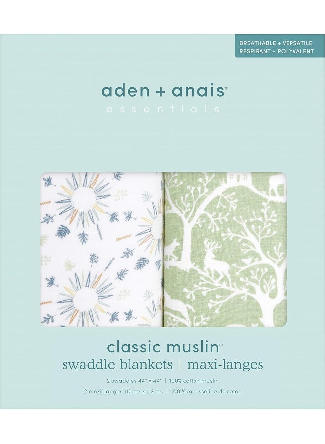 aden + anais Essentials Swaddle Blanket, Muslin Blankets for Girls & Boys, Baby Receiving Swaddles, Newborn Gifts, Infant Shower Items, 2 Pack, Harmony - Image 3