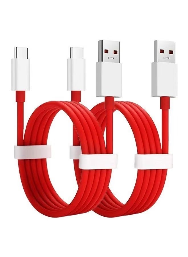 ELTRAZONE 2-Piece Type-C USB Charging Cable for OnePlus 6T/6/5T/5/3T – Red/White – Fast Charging & Data Sync Cable, Durable, 1m Length, High-Speed Performance - Image 1