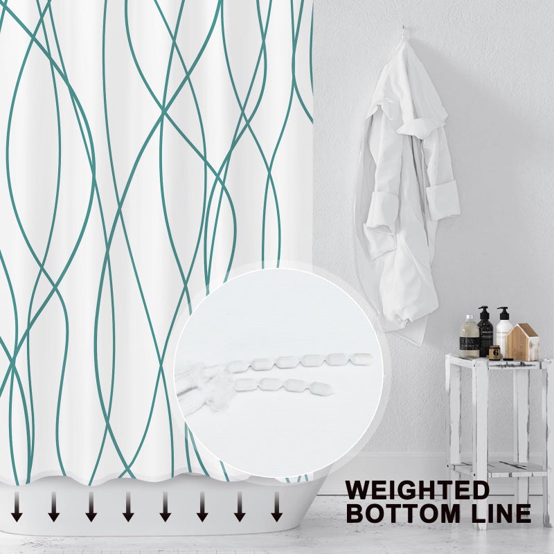 Punkray Seaweed Green Striped Fabric Shower Curtain for Bathroom with 12 Hooks  Shower Curtains for Bathroom  Waterproof Bath Accessories Hotel Style - Machine Washable 72 X 72 - Image 2