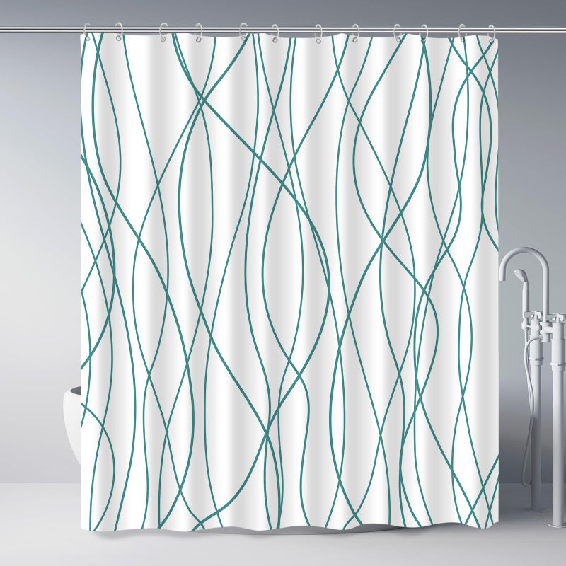 Punkray Seaweed Green Striped Fabric Shower Curtain for Bathroom with 12 Hooks  Shower Curtains for Bathroom  Waterproof Bath Accessories Hotel Style - Machine Washable 72 X 72 - Image 1