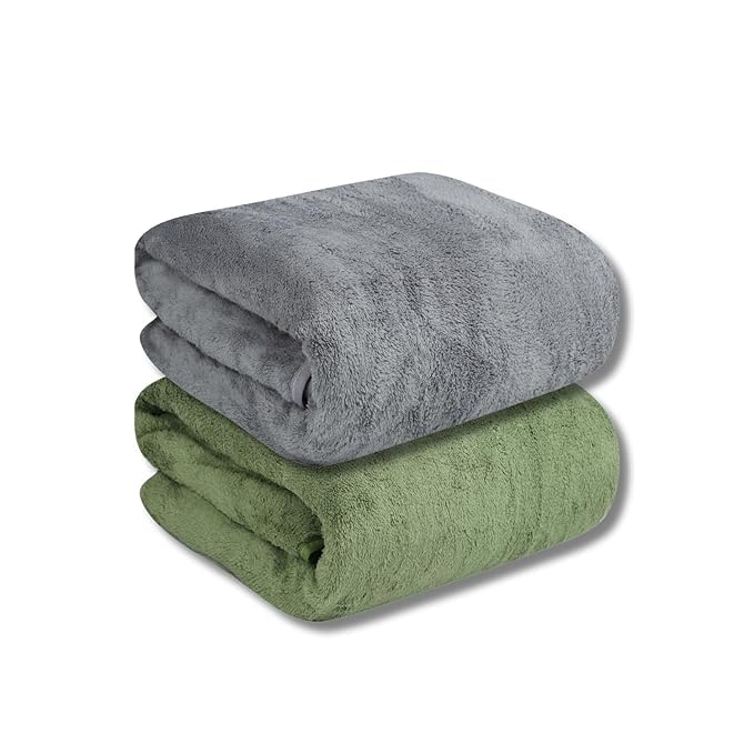 MAXOSHINE Microfiber Towels for Bath Large Size-Super Soft Coral Fleece Bathing Towel with Hook Quick Dry Super Absorbent-Bath Towel for Men and Women-70x140 cm, 350 GSM, Pack of 2 - Image 1