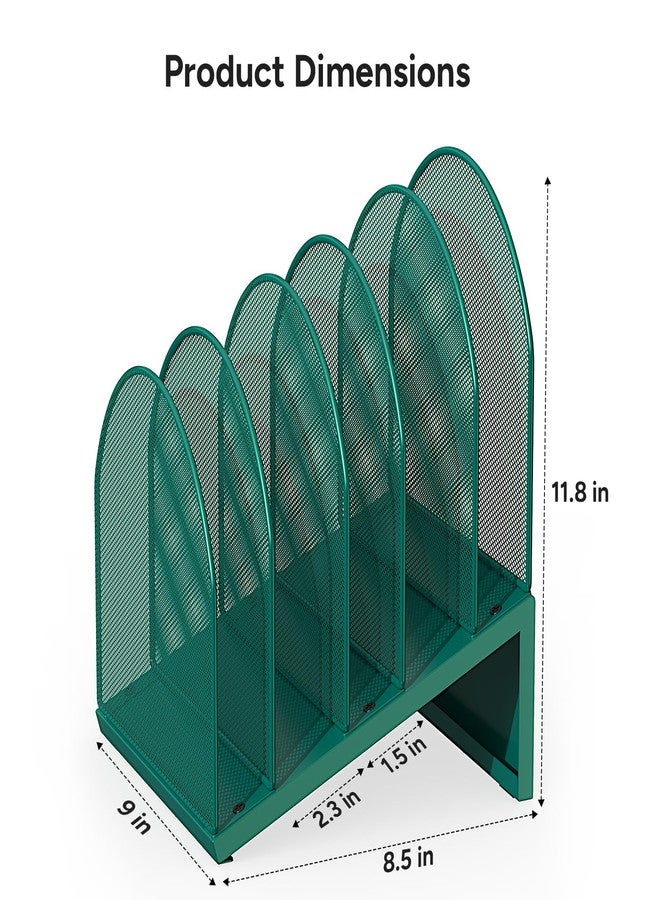 OUTIOE 5-Section Desk File Organizer, Metal Mesh Folder Organizer for Documents, Mail & Office Papers (Green) - Image 4