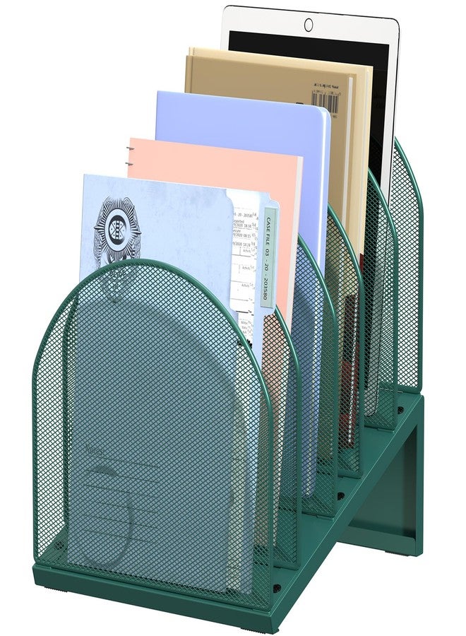 OUTIOE 5-Section Desk File Organizer, Metal Mesh Folder Organizer for Documents, Mail & Office Papers (Green) - Image 1
