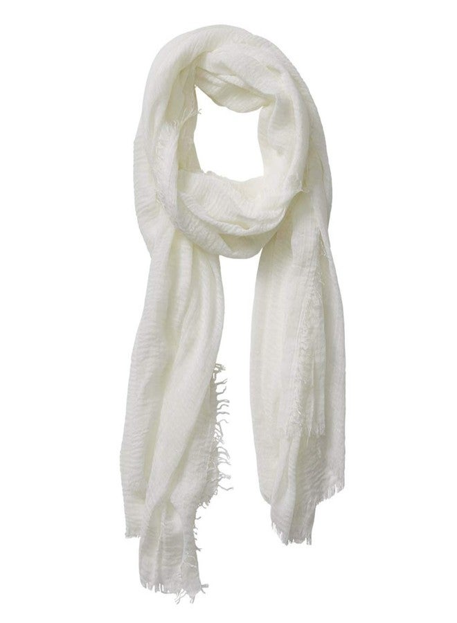 XRDSS Summer Cotton Blend Crinkle Vintage Soft Scarf with Fringed Edges 35" × 70" (White) - Image 1