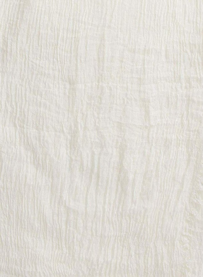 XRDSS Summer Cotton Blend Crinkle Vintage Soft Scarf with Fringed Edges 35" × 70" (White) - Image 2