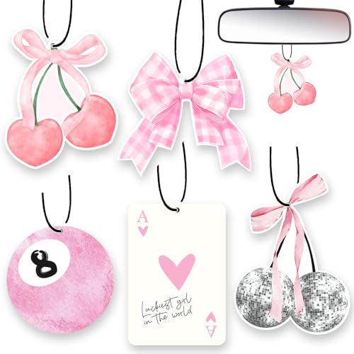 Joytezz 5pcs Conquette Girly Car Air Freshener Cute Pink Bow Cherry Automotive Accessories Car Interior Hanging Scents Decor for Women Teen Girls - Image 1