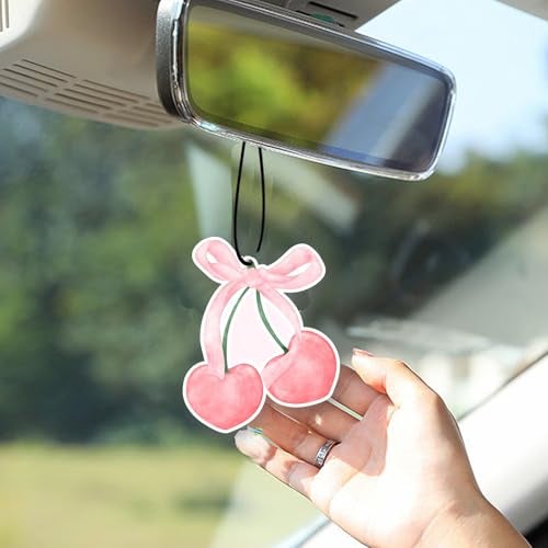 Joytezz 5pcs Conquette Girly Car Air Freshener Cute Pink Bow Cherry Automotive Accessories Car Interior Hanging Scents Decor for Women Teen Girls - Image 2