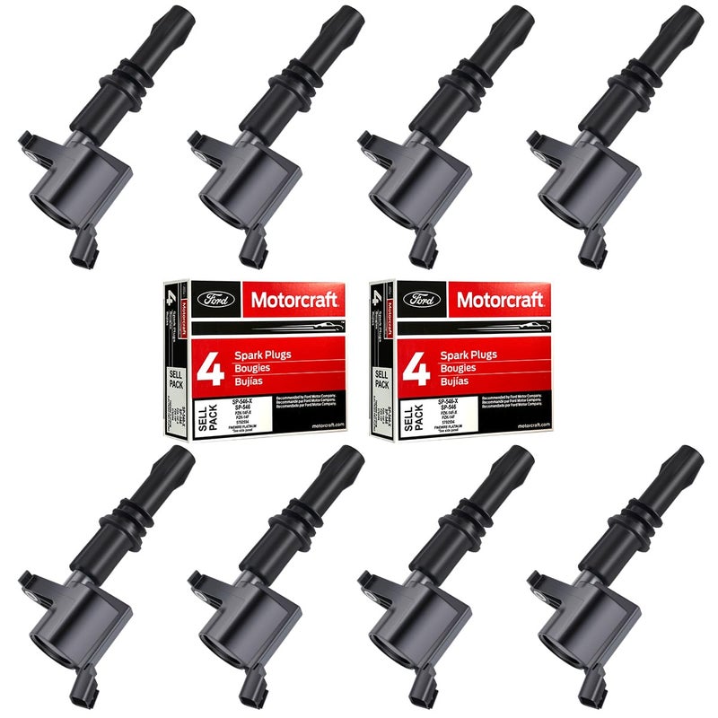 MAS Set of 8 Platinum Spark Plug and 8 Straight Ignition Coil Pack Compatible with Ford F150 Expedition F250 Super Duty F350 Super Duty 54L Replacement for FD508 SP515 SP546 DG511