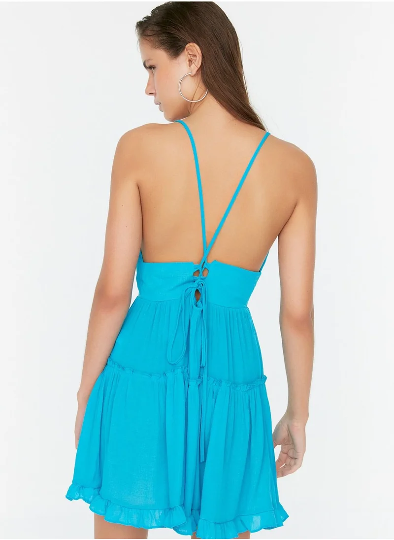 trendyol Plunge Neck Ruffle Hem Tiered Dress