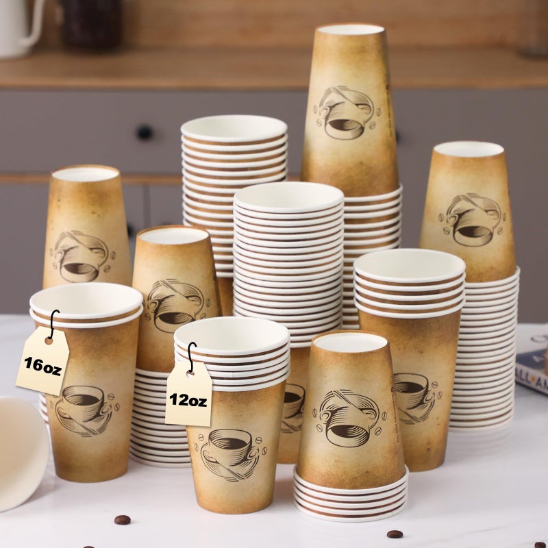 Clawsoff 180 Pack 16 oz Disposable Paper Coffee Cups, Hot/Cold Drinking Cups, coffee, Juice, Retro Design, Leak-Proof, Party, Picnic, Events, Travel, Offices, Shops - Image 3