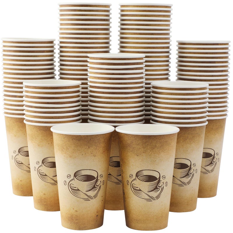 Clawsoff 180 Pack 16 oz Disposable Paper Coffee Cups, Hot/Cold Drinking Cups, coffee, Juice, Retro Design, Leak-Proof, Party, Picnic, Events, Travel, Offices, Shops - Image 1