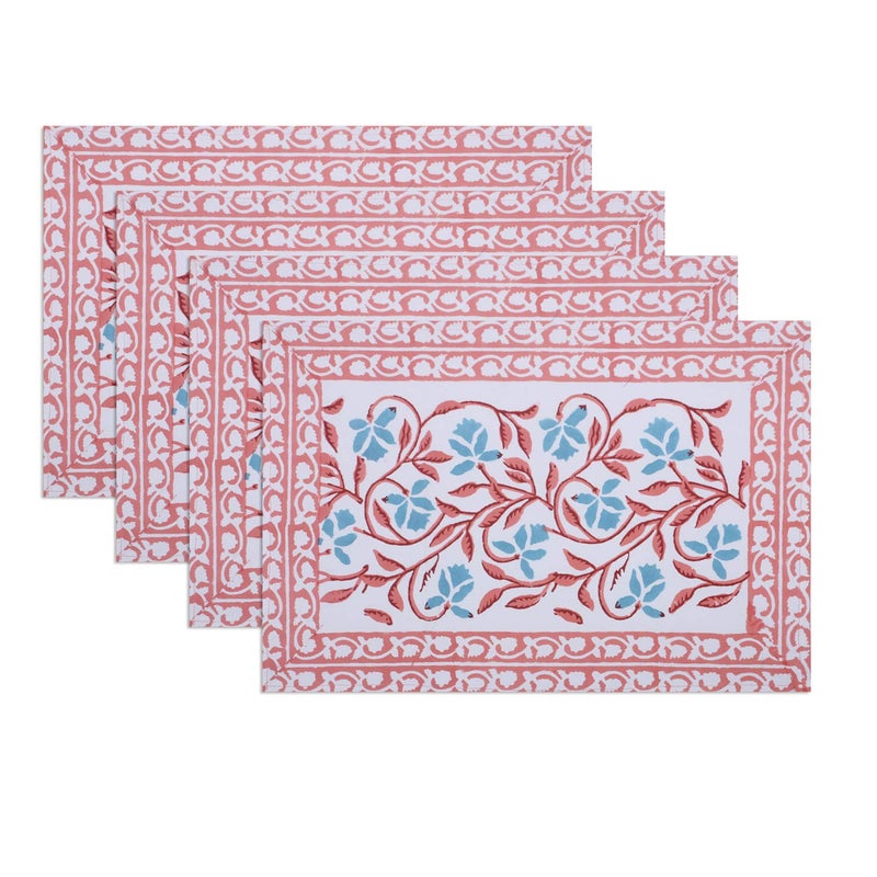 TEXSTYLERS Jaipuri Block Print Thick Cotton Canvas Set of 4 Pcs Dining Table Place mats