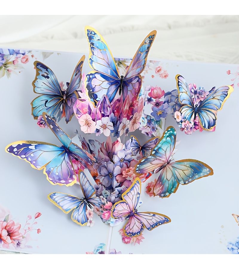 1pc 2025 Hot Stamping Butterfly Blue 3D Foldable Creative Handmade Paper Cut Greeting Card For Mom Mother Day Handwritten Wishes Message Card - Image 4