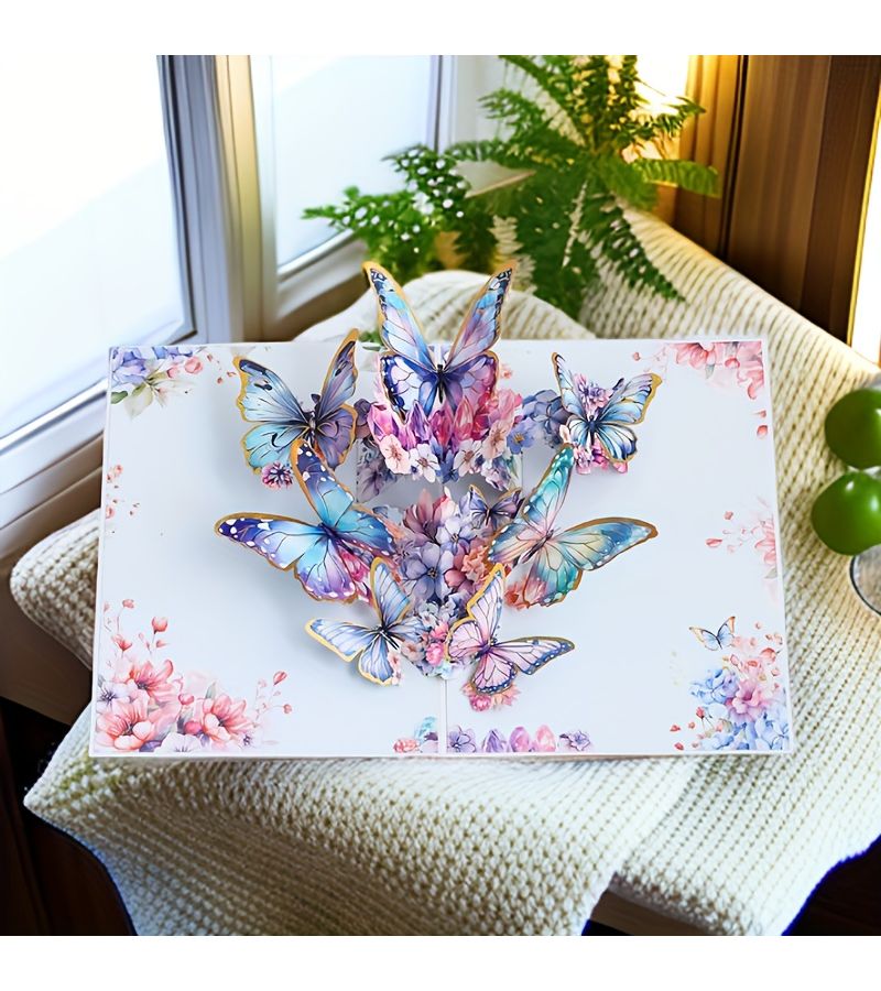 1pc 2025 Hot Stamping Butterfly Blue 3D Foldable Creative Handmade Paper Cut Greeting Card For Mom Mother Day Handwritten Wishes Message Card - Image 3