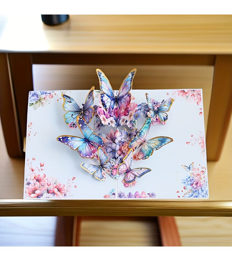 1pc 2025 Hot Stamping Butterfly Blue 3D Foldable Creative Handmade Paper Cut Greeting Card For Mom Mother Day Handwritten Wishes Message Card - Image 1