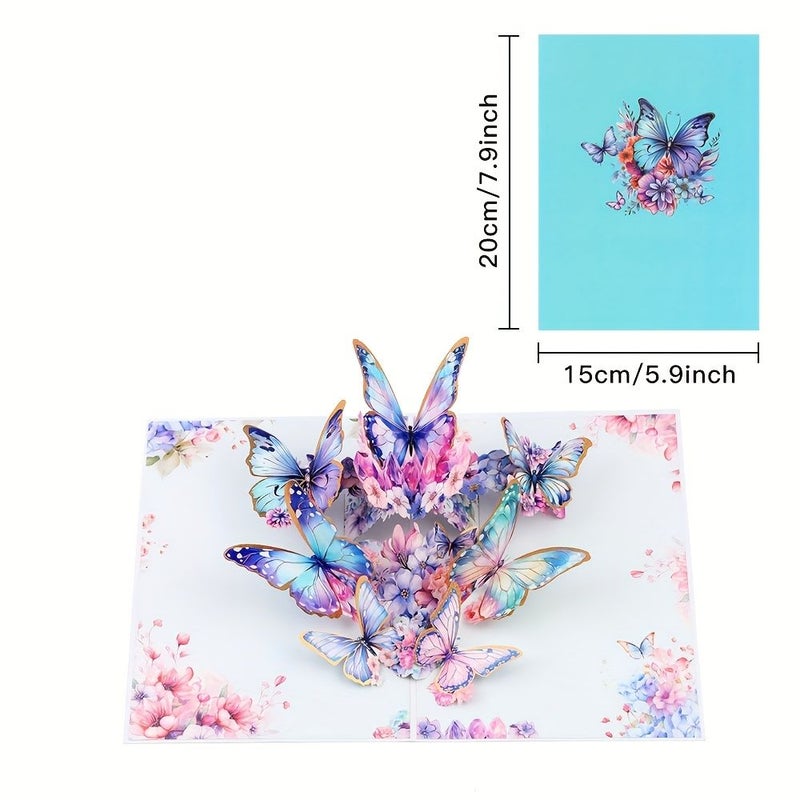 1pc 2025 Hot Stamping Butterfly Blue 3D Foldable Creative Handmade Paper Cut Greeting Card For Mom Mother Day Handwritten Wishes Message Card - Image 2