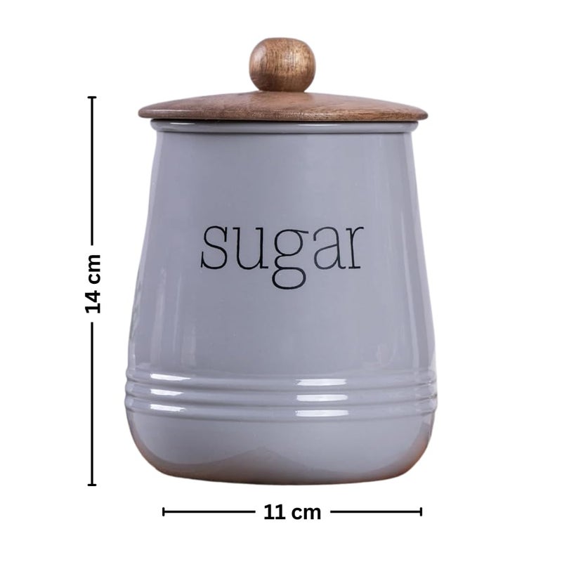 Metallure Home Stylish Airtight Kitchen Containers Set of 3 Metal Wood Jars Tea Coffee Sugar Food Safe Grey - Image 5
