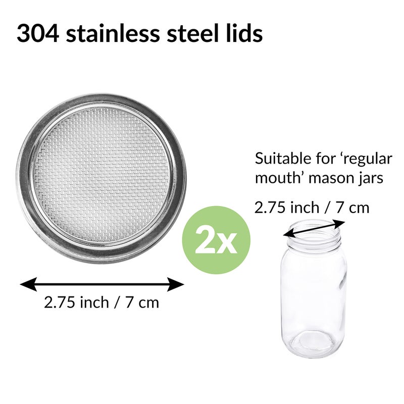 LeafImpact 2 Pack Seed Sprouting Jar Lids | For 2.75" Regular Mouth Mason Jars | Fresh Sprouts at Home | Strainer Screen for Canning Jars | 304 Stainless Steel Lid for Growing Broccoli, Alfalfa, Beans & More  - Image 2