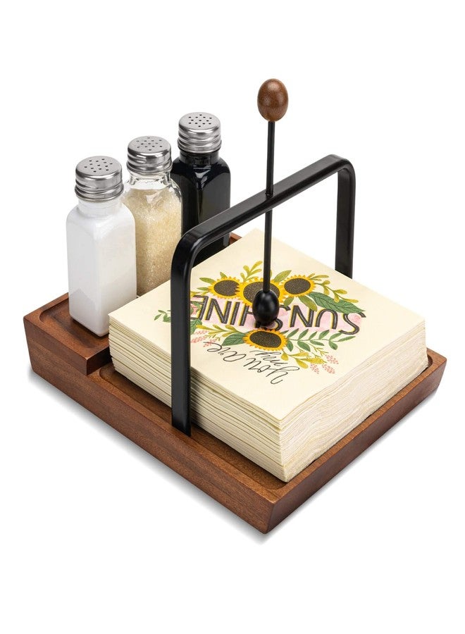 ALLCENER Black Wooden Napkin Holder, Multifunctional Farmhouse Napkin Holder for Table, Kitchen, Outdoor Use, Includes Space for Salt and Pepper Shakers (Seasoning Jar Not Included) - Image 1
