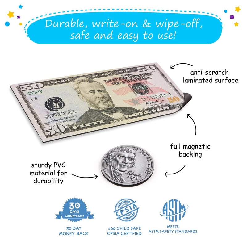 Simply magic 57 PCS Jumbo Magnetic Money - Large Play Money for Kids for Learning, Pretend Money for Classroom Teaching, Toy Money Class Money Set, Magnetic Coins, Money Games, Money Manipulatives - Image 4