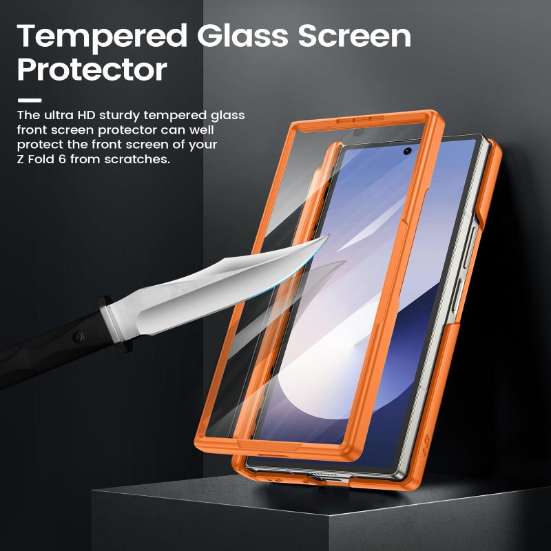 VEGO for Galaxy Z Fold 6 Case with Stand, with [S Pen Holder][Hinge Protection][Rotating Kickstand][Slide Camera Cover][Front HD Screen Protector] Protective Cover for Samsung Z Fold 6 - Orange - Image 5