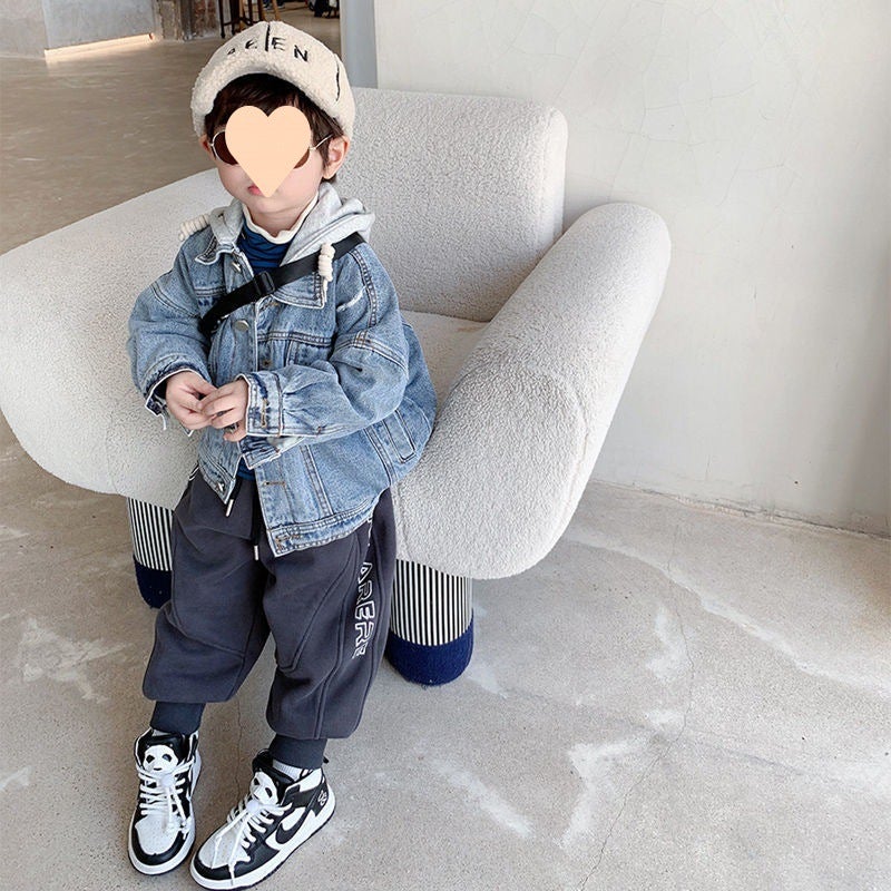 Children'S Denim Coat Boys Baby Coat Hooded Western Style Thin Velvet Children'S Clothing Korean Fashion - Image 3