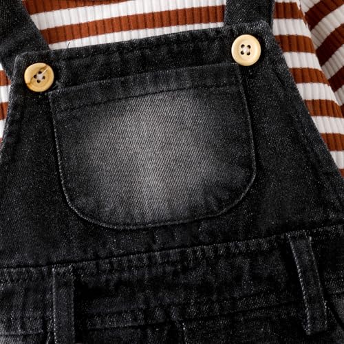 ODIMAME Baby Boy Clothes 0-3 Months Newborn Suspender Overalls Ripped Jeans + Cute Long Sleeve Striped Romper Fall Winter Outfits Brown Set - Image 5