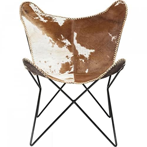 Think And Hide Naturals Export Handcrafted Leather Butterfly Chair with Original Hide Indian Bkf Cowhide Cover Leather Cover Relaxing Chair with Free Wallet Full Chair with Black Leg 